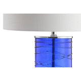 Coco 27.5" Modern Fused Glass Cylinder LED Table Lamp, Turquoise (Set of 2) by JONATHAN Y