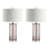 Coco 27.5" Modern Fused Glass Cylinder LED Table Lamp, Turquoise (Set of 2) by JONATHAN Y