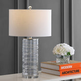 Coco 27.5" Modern Fused Glass Cylinder LED Table Lamp, Turquoise (Set of 2) by JONATHAN Y
