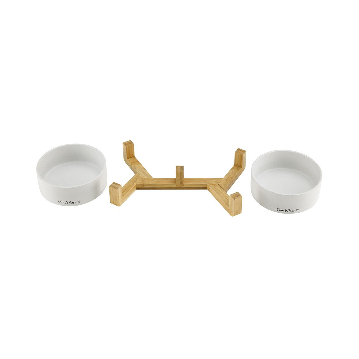 Coco Dual Pet Bowl with Wood Stand 5.11'' in White - 10.8