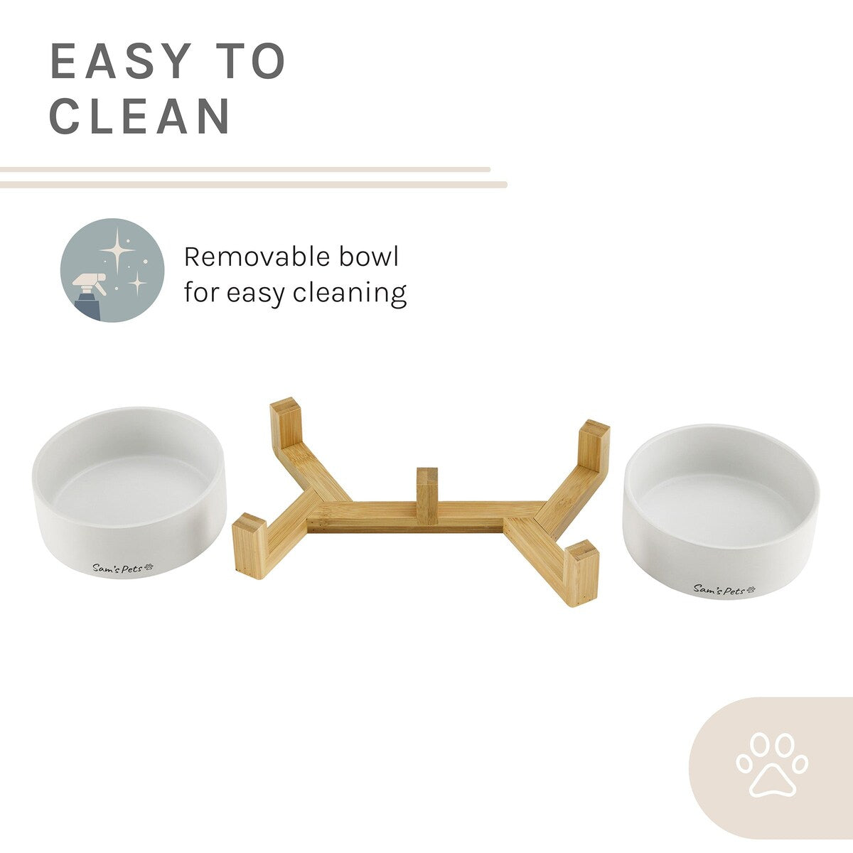Coco Dual Pet Bowl with Wood Stand 5.11'' in White - 10.8