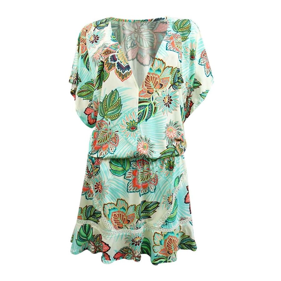 Coco Reef Women's Tropical Lotus Dress Swim Cover-Up (S, Ivory Multi)