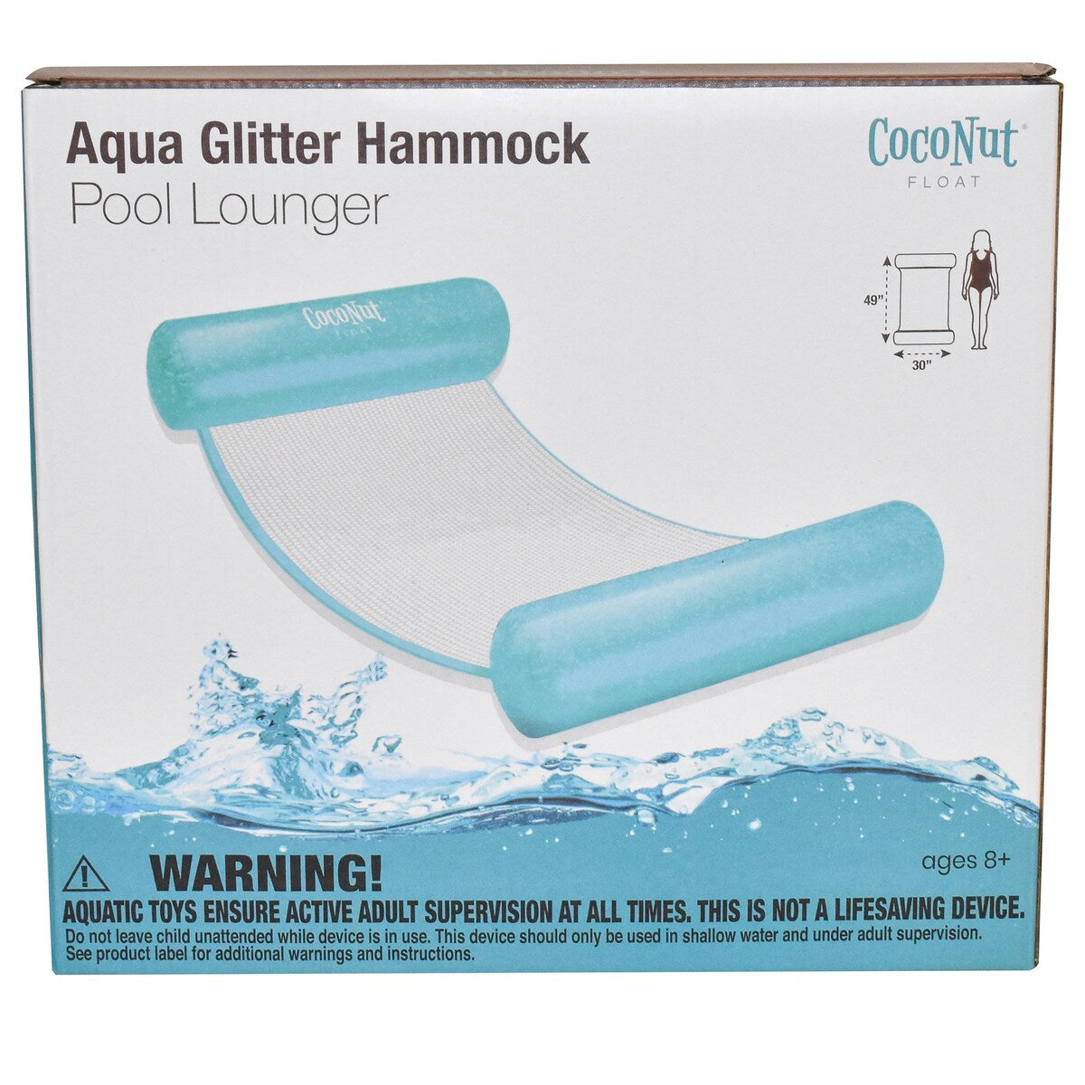 CocoNut Float: Aqua Glitter Hammock Pool Lounger - 49" x 30" Inflatable Drifter, Exercise Saddle & Relaxation Chair - Multi