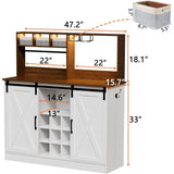 Coffee Bar Cabinet, 47'' Sideboard Buffet Cabinet with 20-color LED Lights and 6.5FT Outlet