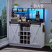 Coffee Bar Cabinet, 47'' Sideboard Buffet Cabinet with 20-color LED Lights and 6.5FT Outlet