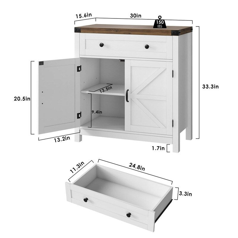 Coffee Bar Cabinet - 15.6"D x 30"W x 33.3"H