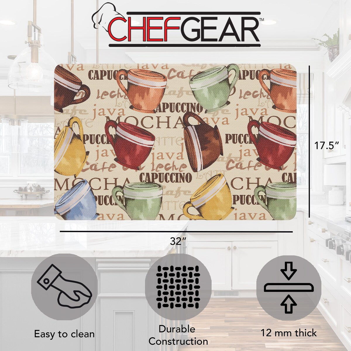 Coffee Cup Party Novelty or Wine Tile Anti-Fatigue Kitchen Wellness Mat