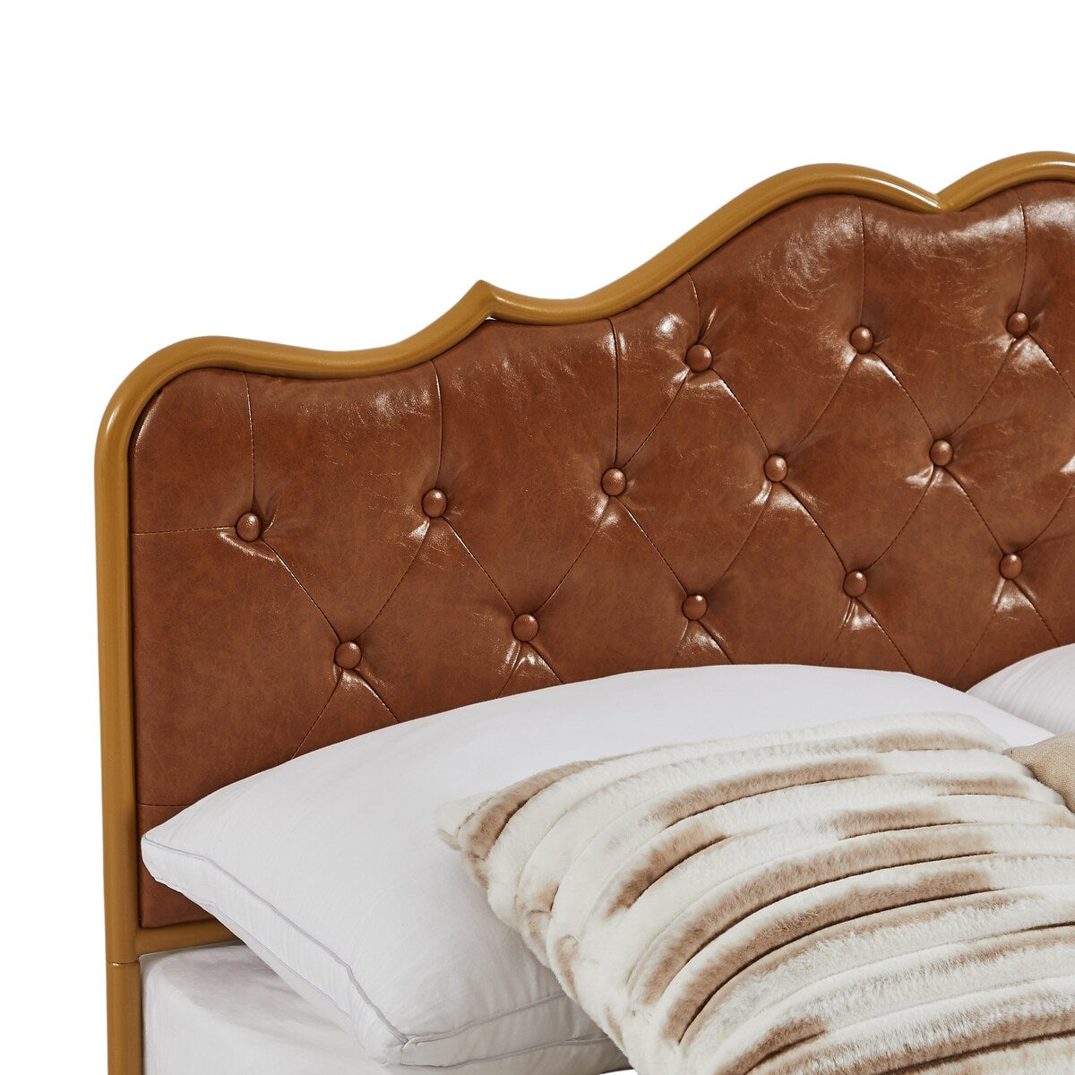 Coffee Full Size Upholstered Platform Bed Frame with Button-tufted Headboard