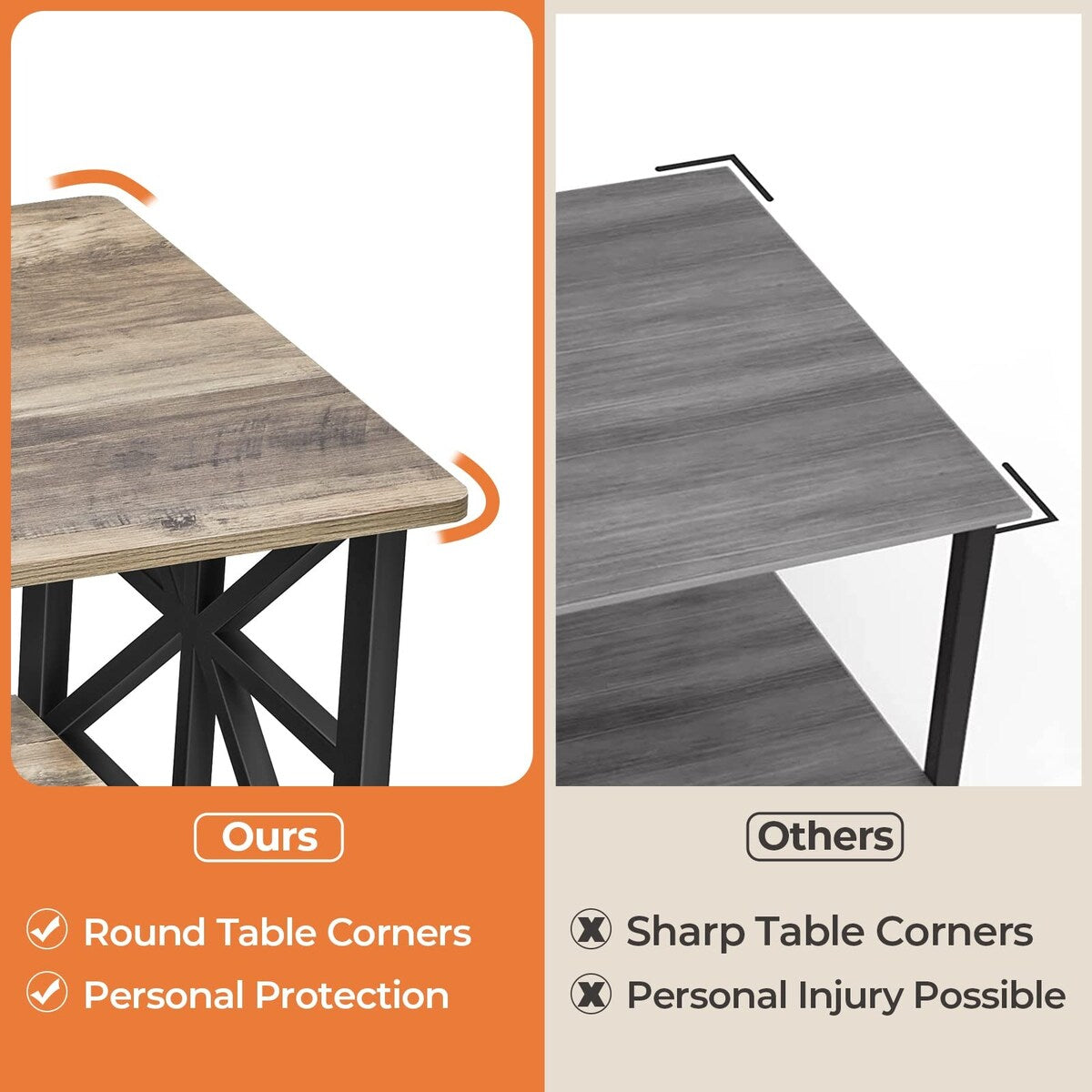 Coffee Table for Living Room with Round Corners Farmhouse Style Center Table with Storage Shelf 39 In Space Saving Easy Assembly