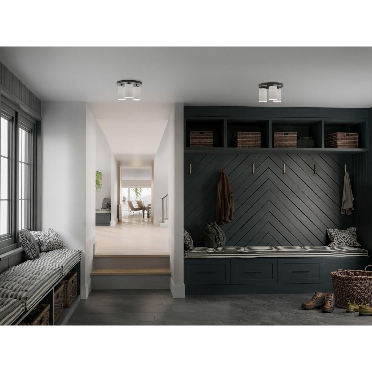 Cofield Collection 12 in. Three-Light Matte Black Transitional Flush Mount - 12 in x 12 in x 7.75 in