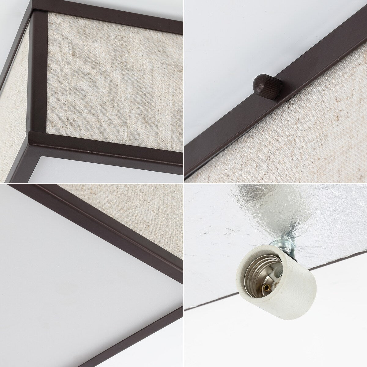 Cole 14.13" 2-Light Minimalist Industrial Square Linen Iron LED Flush Mount, Oil Rubbed Bronze/Beige, by JONATHAN Y