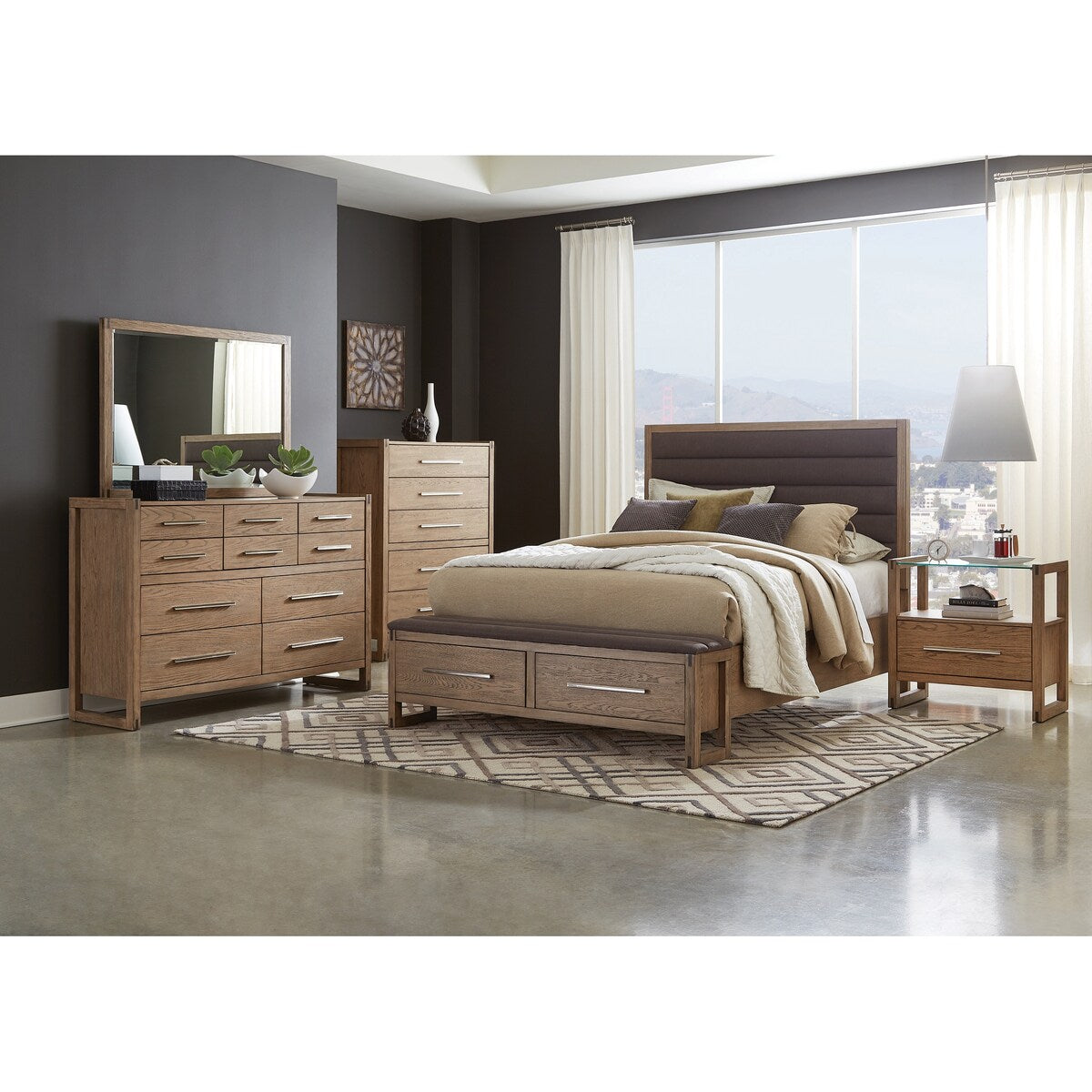 Cole Grey Oak 5-piece Bedroom Set with Metal Base Nightstand