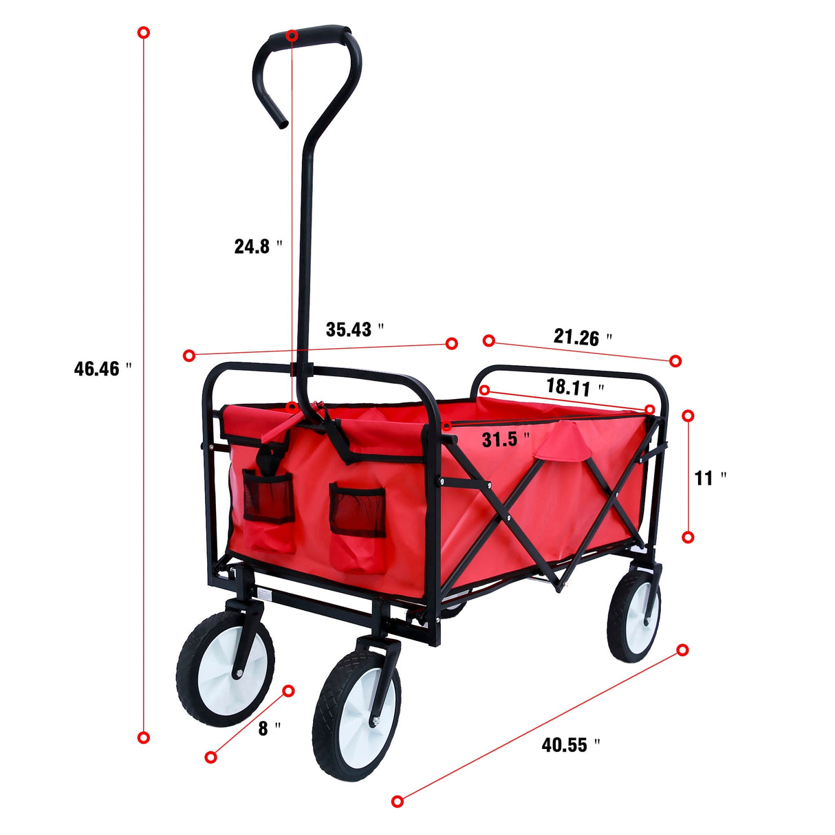 Folding Wagon Cart Collapsible Utility Camping Grocery Canvas Portable - 40.5"L X 21.26"D X 46.46"H