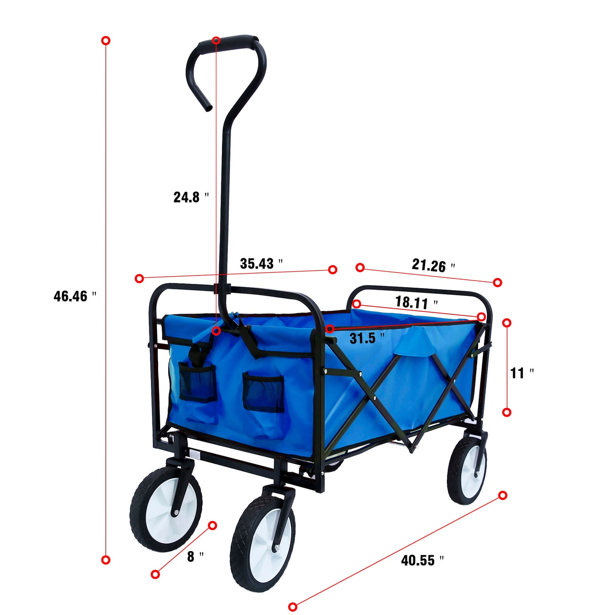 Folding Wagon Cart Collapsible Utility Camping Grocery Canvas Portable - 40.5"L X 21.26"D X 46.46"H