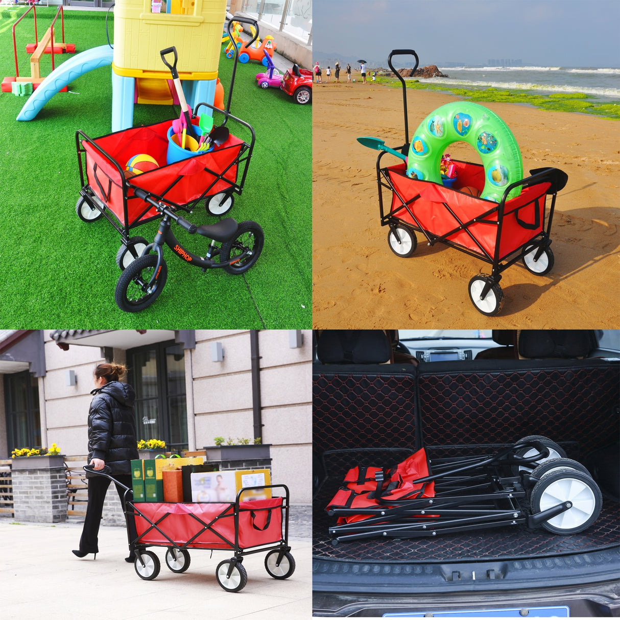 Folding Wagon Cart Collapsible Utility Camping Grocery Canvas Portable - 40.5"L X 21.26"D X 46.46"H