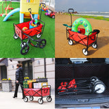 Folding Wagon Cart Collapsible Utility Camping Grocery Canvas Portable - 40.5"L X 21.26"D X 46.46"H