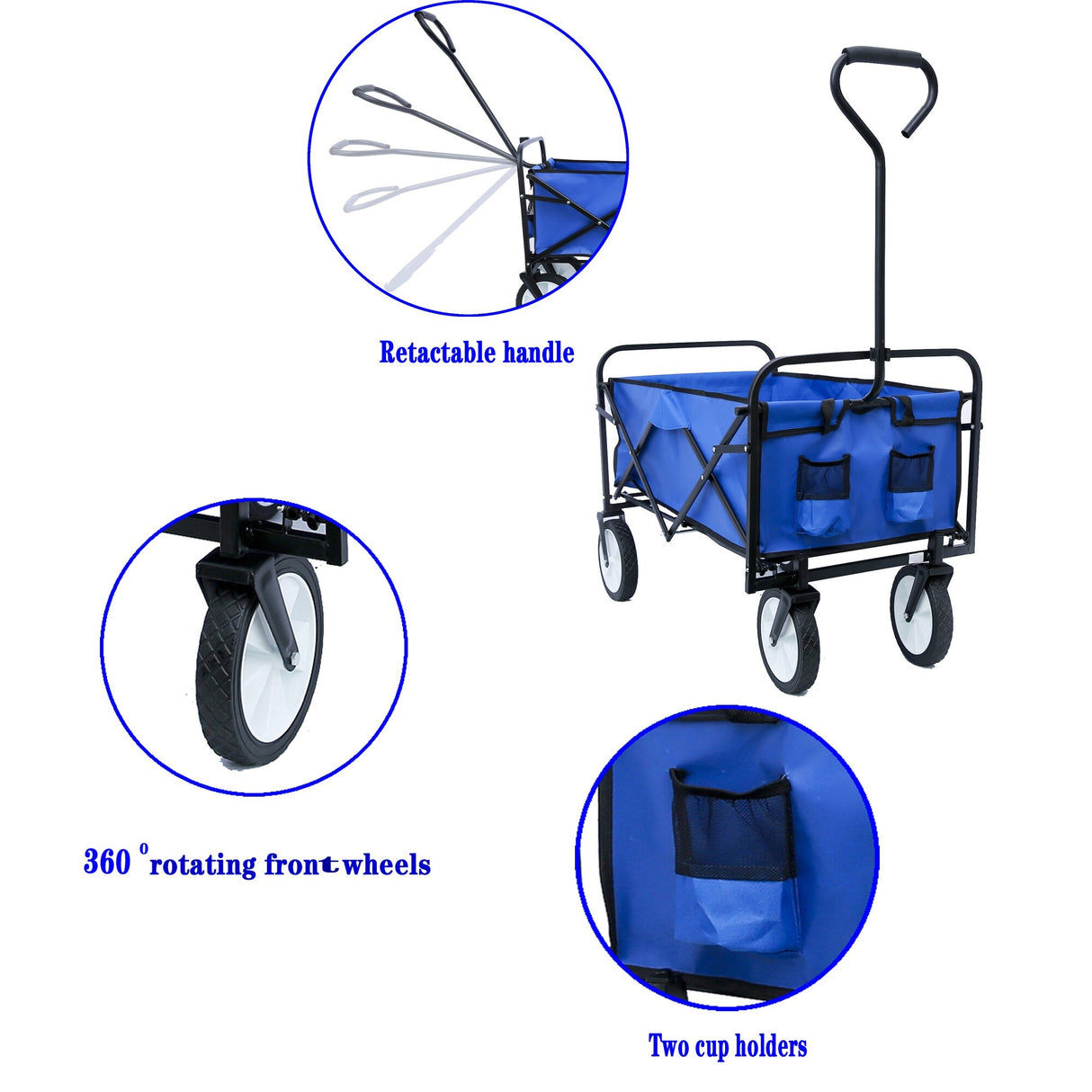 Folding Wagon Cart Collapsible Utility Camping Grocery Canvas Portable - 40.5"L X 21.26"D X 46.46"H