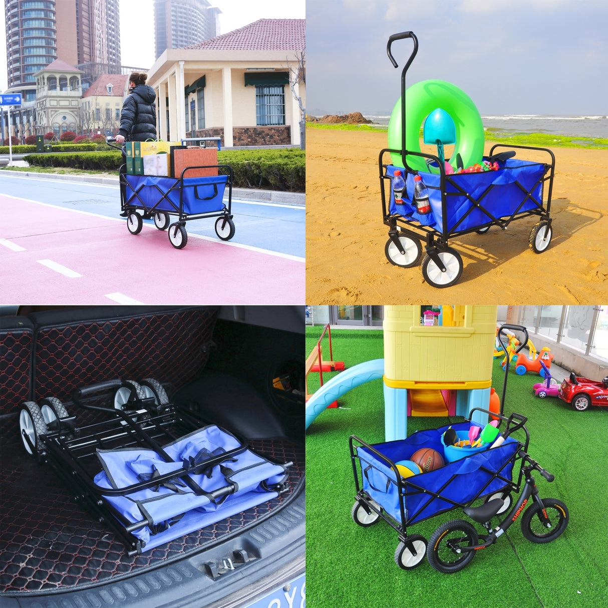 Folding Wagon Cart Collapsible Utility Camping Grocery Canvas Portable - 40.5"L X 21.26"D X 46.46"H
