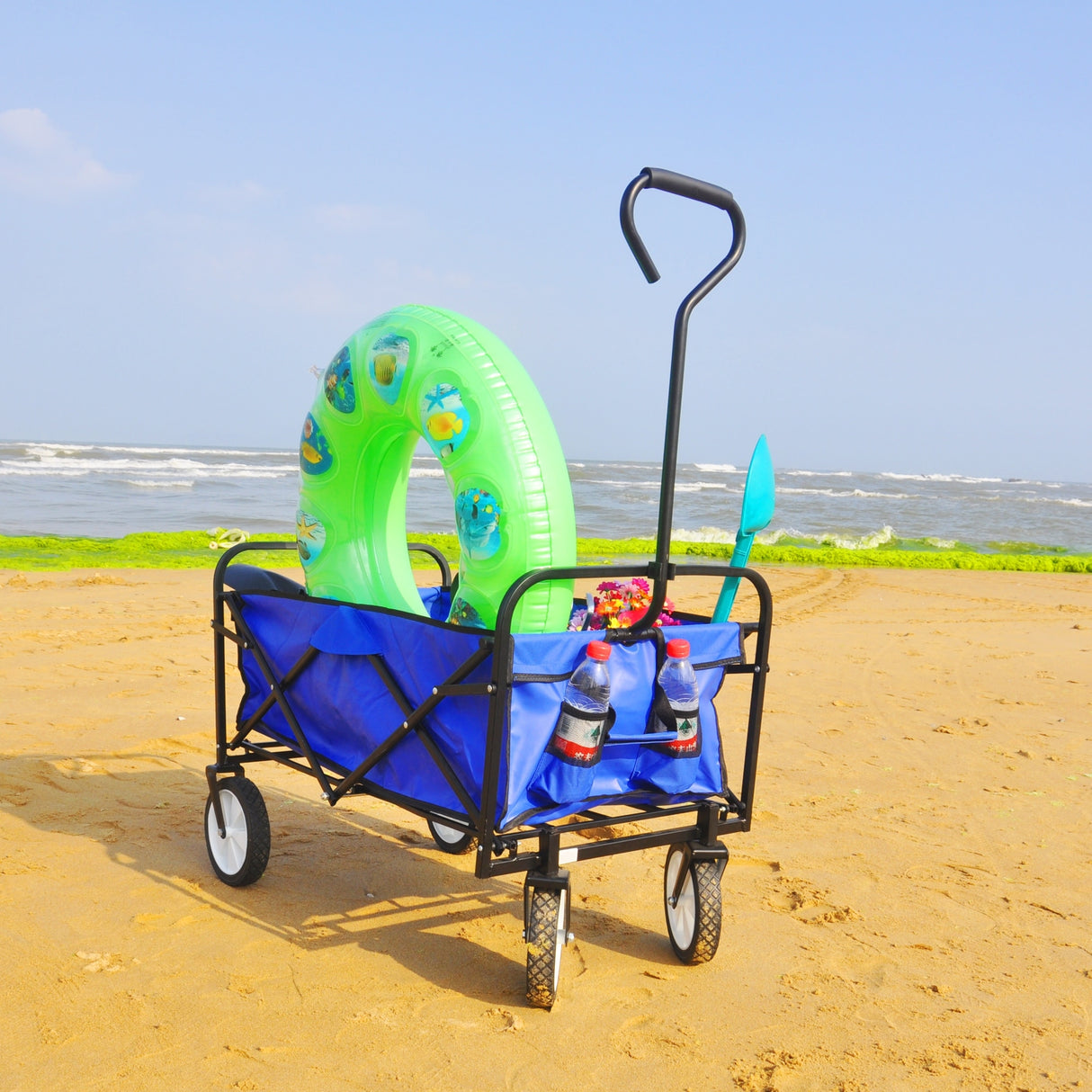 Folding Wagon Cart Collapsible Utility Camping Grocery Canvas Portable - 40.5"L X 21.26"D X 46.46"H