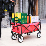 Folding Wagon Cart Collapsible Utility Camping Grocery Canvas Portable - 40.5"L X 21.26"D X 46.46"H