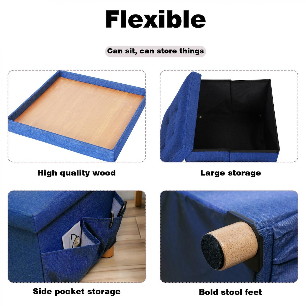 Collapsible Storage Stools,Foot Stool,Comfortable Seat,With Wooden Feet And Lid