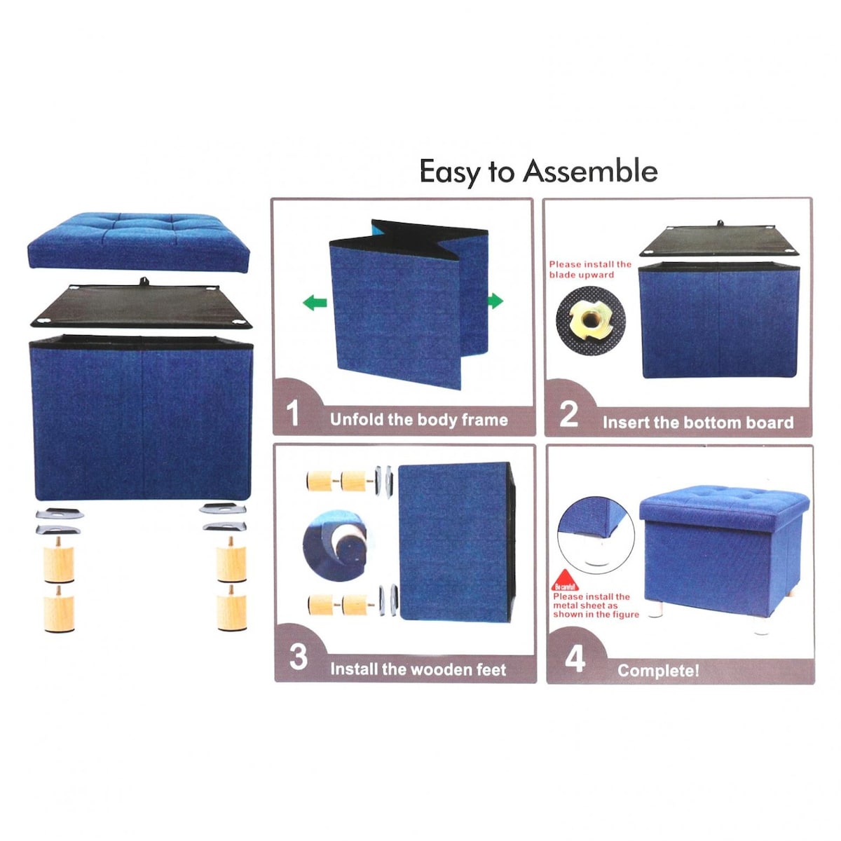 Collapsible Storage Stools,Foot Stool,Comfortable Seat,With Wooden Feet And Lid