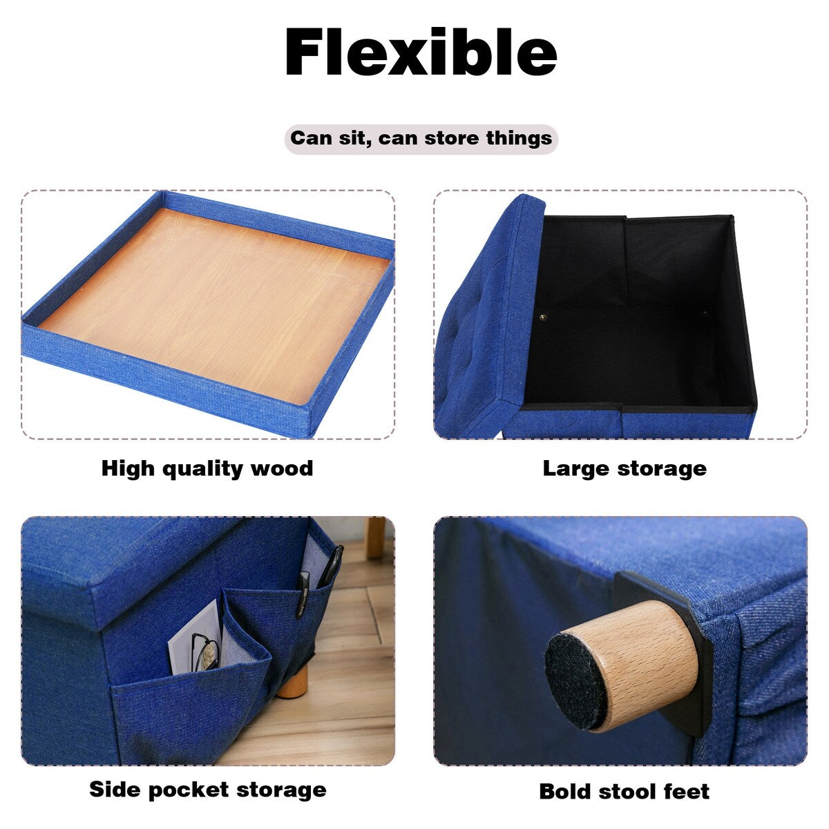 Collapsible Storage Stools,Foot Stool,Comfortable Seat,With Wooden Feet And Lid