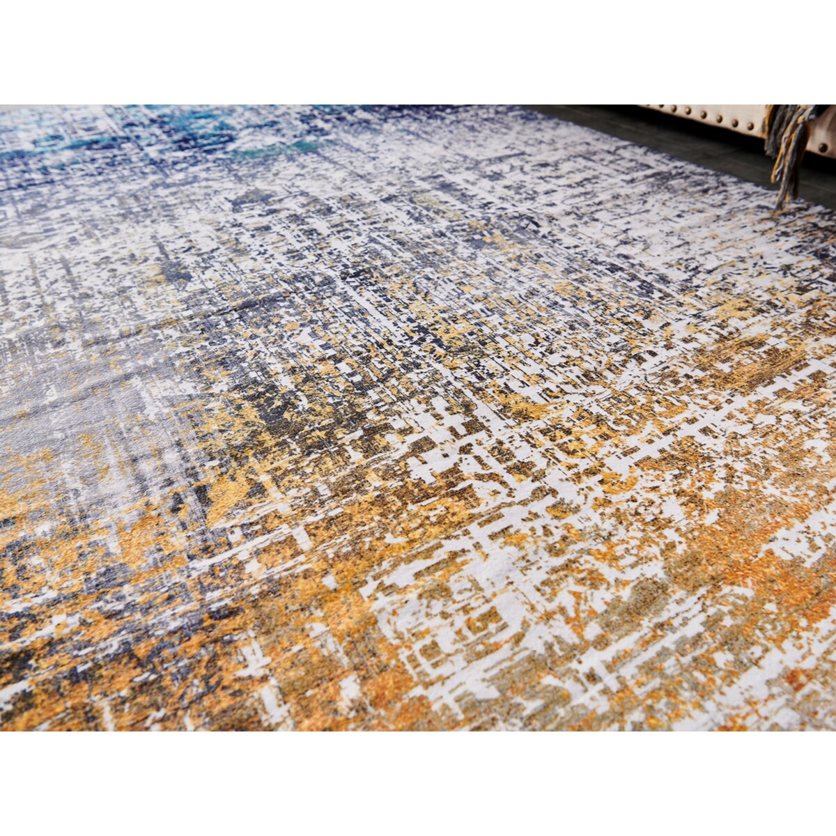 Collection Abstract Design Turquoise Gray Rust Machine Washable Super Soft Area Rug,8' x 10' - 8' x 10'