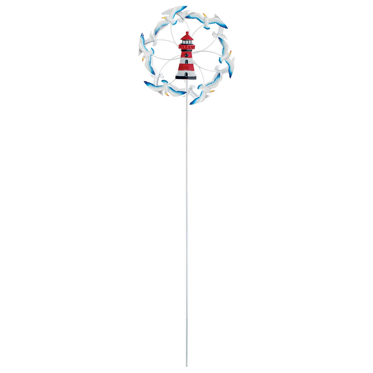 Hand-Painted Coastal Seagulls Wind Spinner Garden Stake - 7 x 18 x 4