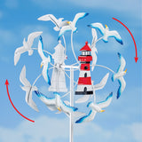 Hand-Painted Coastal Seagulls Wind Spinner Garden Stake - 7 x 18 x 4