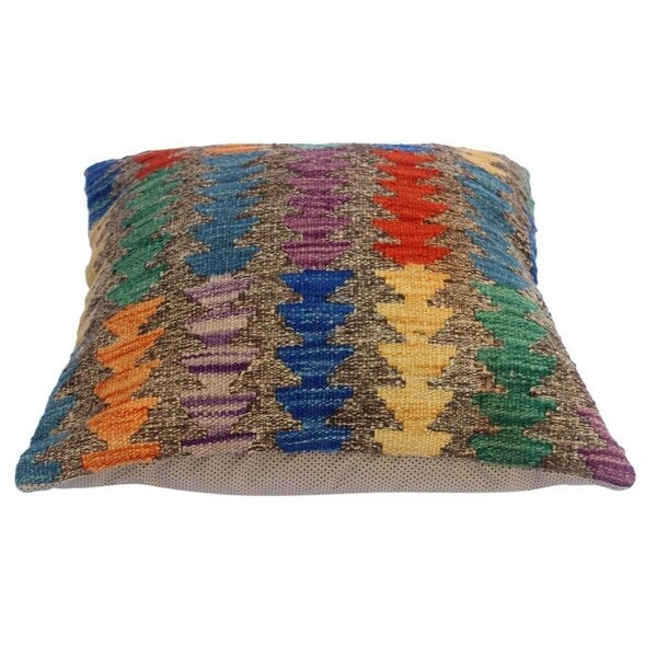 Collene Gray/Blue Hand-Woven Kilim Throw Pillow(18"x18")