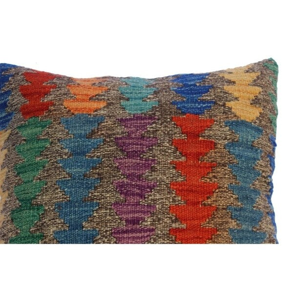 Collene Gray/Blue Hand-Woven Kilim Throw Pillow(18"x18")