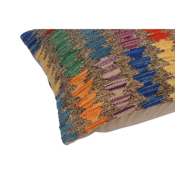 Collene Gray/Blue Hand-Woven Kilim Throw Pillow(18"x18")
