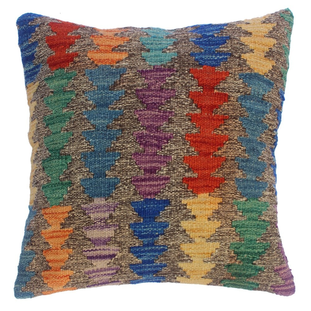 Collene Gray/Blue Hand-Woven Kilim Throw Pillow(18"x18")