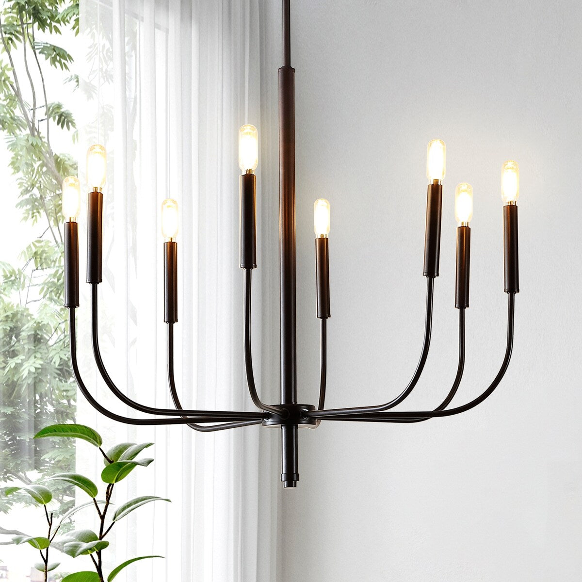 Collier 27.25" 8-Light Modern Mid-Century Iron LED Chandelier, by JONATHAN Y