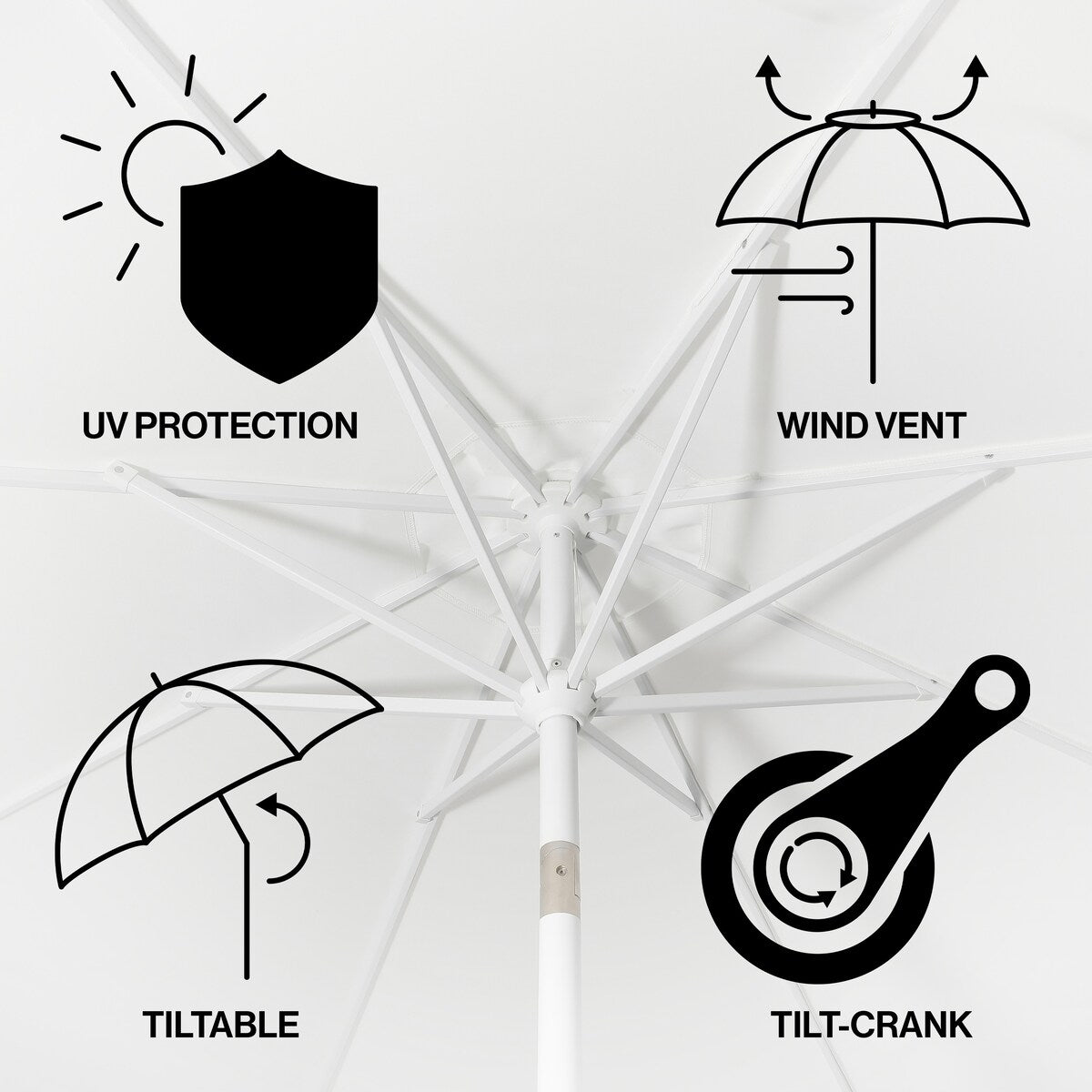 Collins 9 ft. Classic MidCentury Market Patio Umbrella with UV Protection, Auto-Tilt, Crank and Wind Vent, by JONATHAN Y