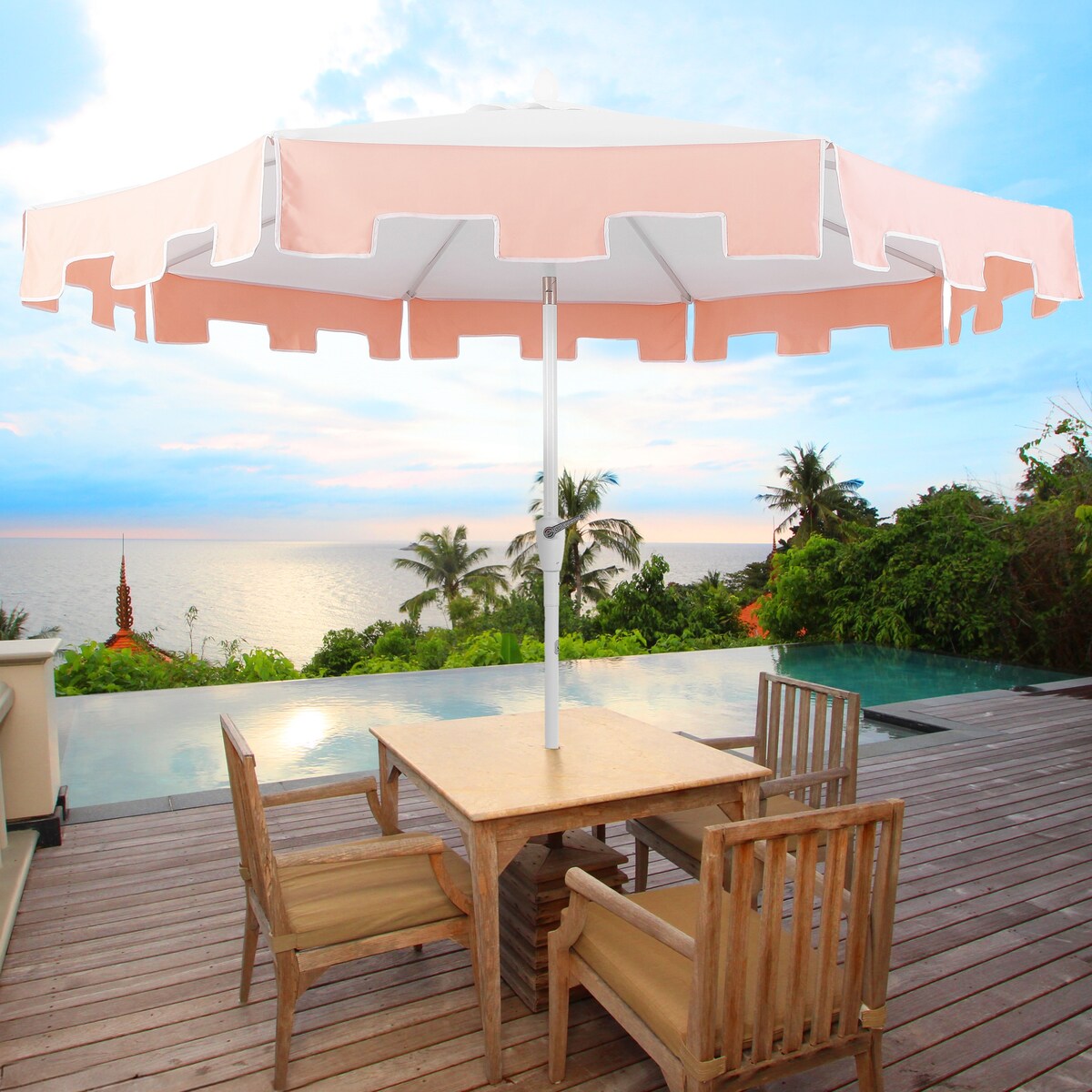 Collins 9 ft. Classic MidCentury Market Patio Umbrella with UV Protection, Auto-Tilt, Crank and Wind Vent, by JONATHAN Y
