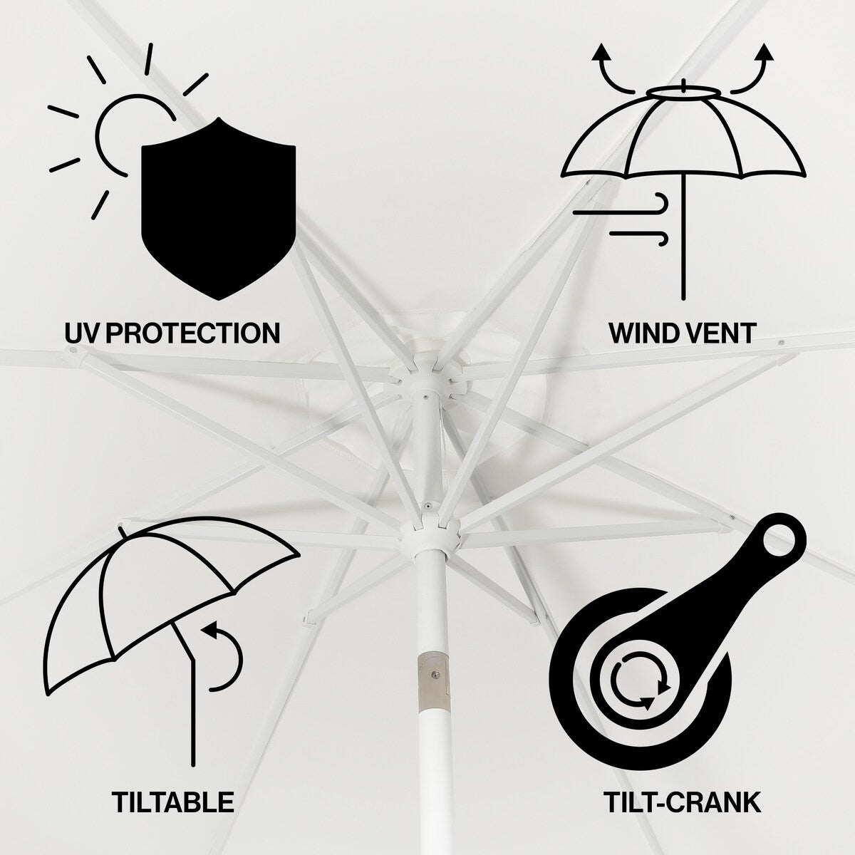 Collins 9 ft. Classic MidCentury Market Patio Umbrella with UV Protection, Auto-Tilt, Crank and Wind Vent, by JONATHAN Y
