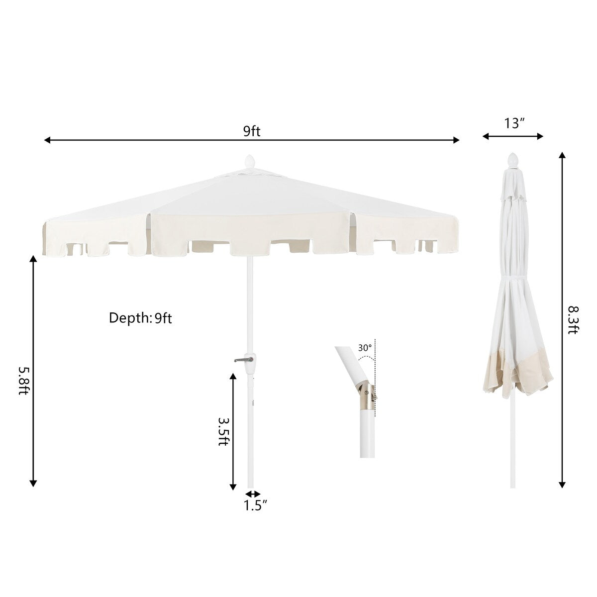 Collins 9 ft. Classic MidCentury Market Patio Umbrella with UV Protection, Auto-Tilt, Crank and Wind Vent, by JONATHAN Y