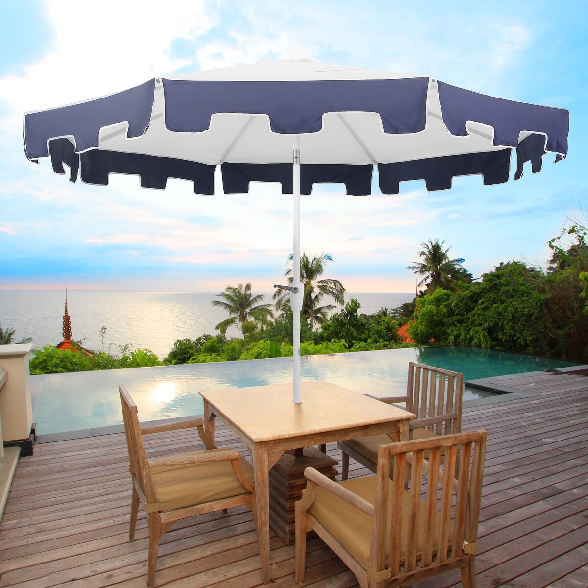 Collins 9 ft. Classic MidCentury Market Patio Umbrella with UV Protection, Auto-Tilt, Crank and Wind Vent, by JONATHAN Y