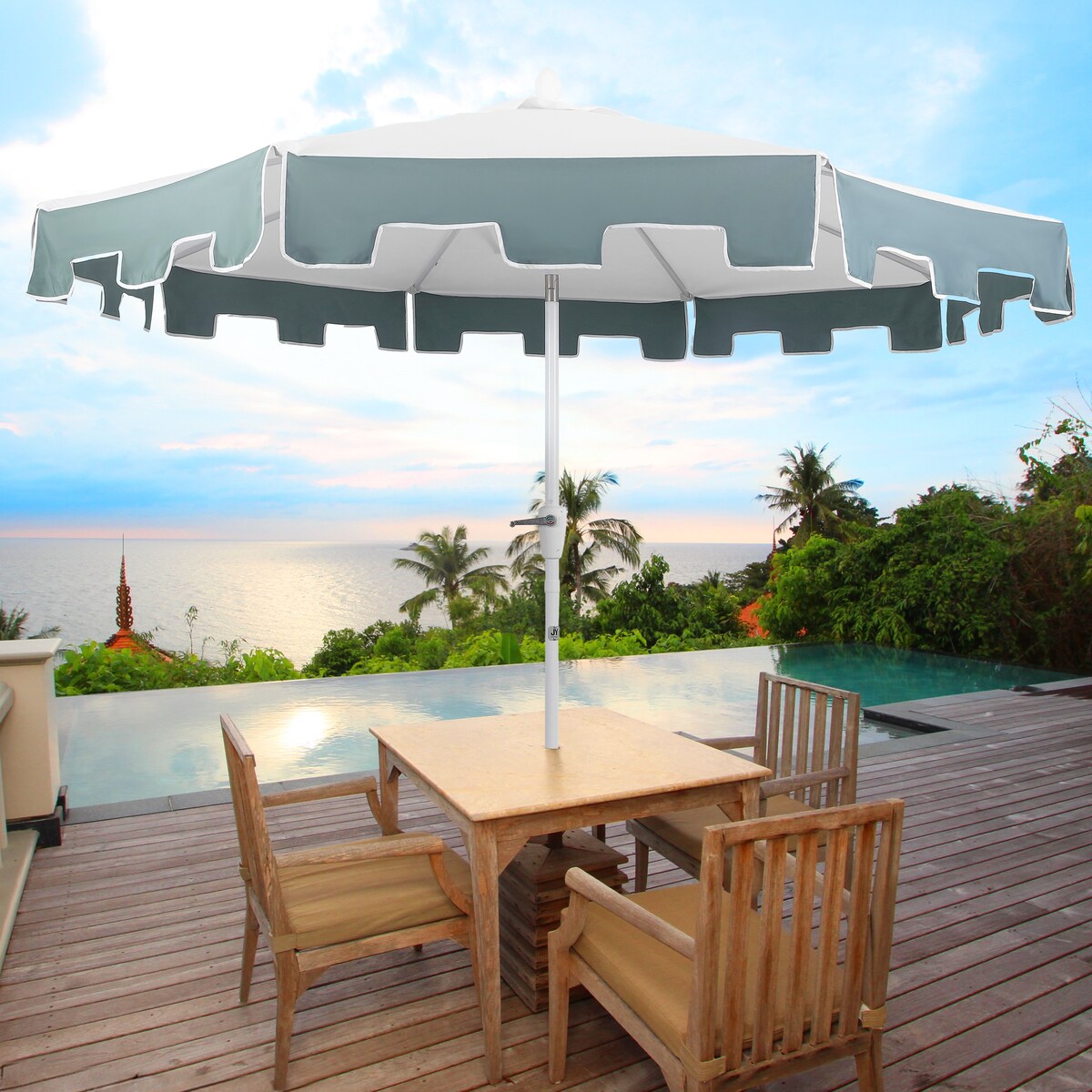 Collins 9 ft. Classic MidCentury Market Patio Umbrella with UV Protection, Auto-Tilt, Crank and Wind Vent, by JONATHAN Y