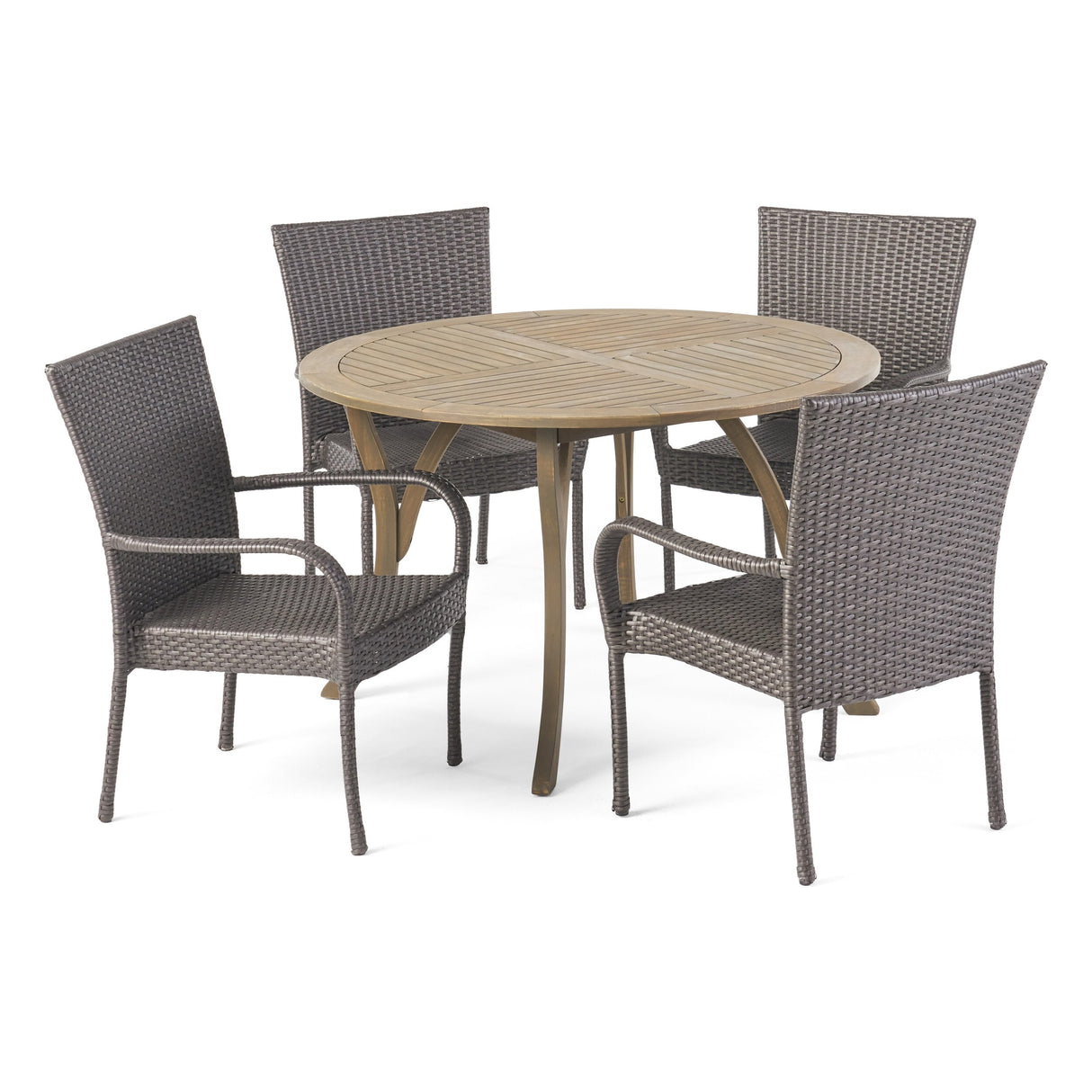 Collins Outdoor 5 Piece Acacia Wood and Wicker Dining Set by Christopher Knight Home