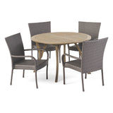 Collins Outdoor 5 Piece Acacia Wood and Wicker Dining Set by Christopher Knight Home