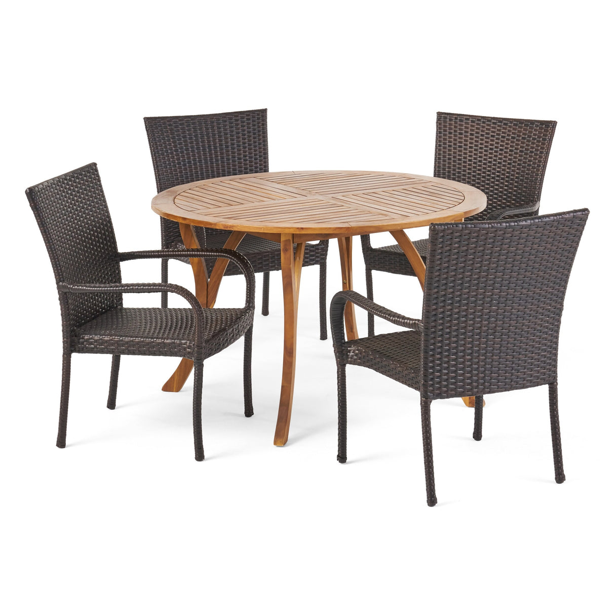 Collins Outdoor 5 Piece Acacia Wood and Wicker Dining Set by Christopher Knight Home