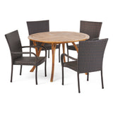 Collins Outdoor 5 Piece Acacia Wood and Wicker Dining Set by Christopher Knight Home