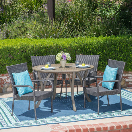 Collins Outdoor 5 Piece Acacia Wood and Wicker Dining Set by Christopher Knight Home