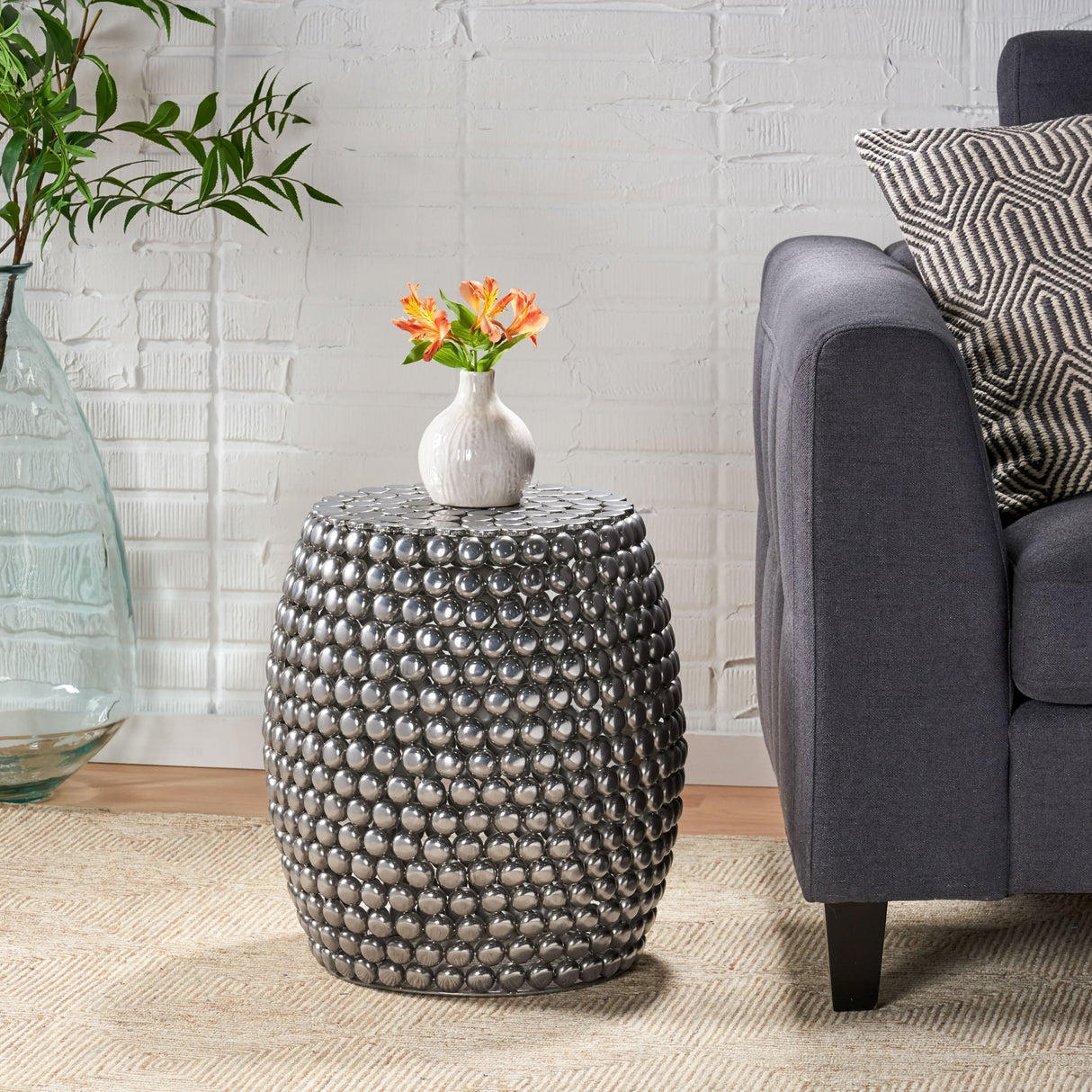 Collister Modern Handcrafted Textured Iron Accent Table by Christopher Knight Home