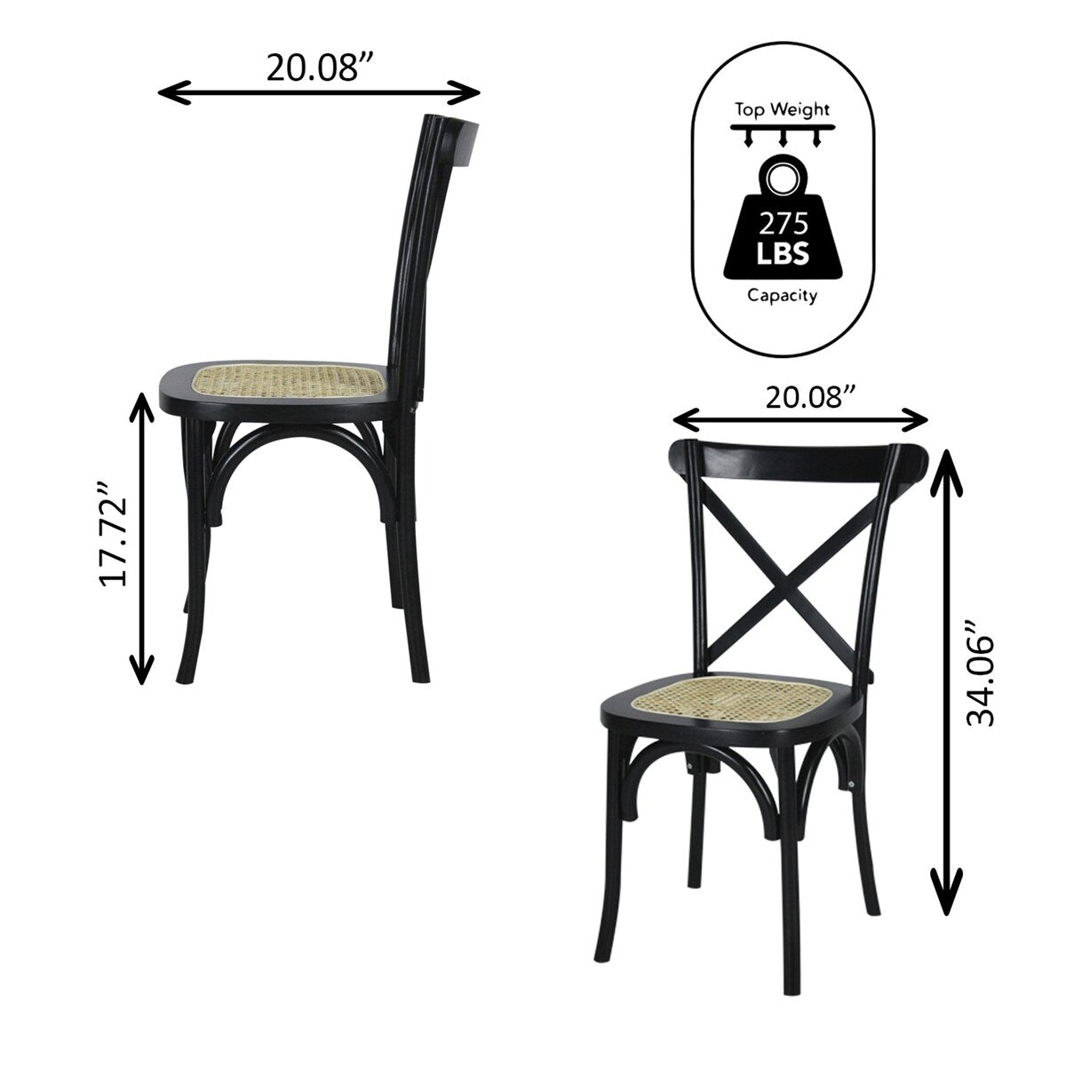 Colmar Classic Traditional X-Back Wood Rattan Dining Chair, Natural (Set of 2) by JONATHAN Y