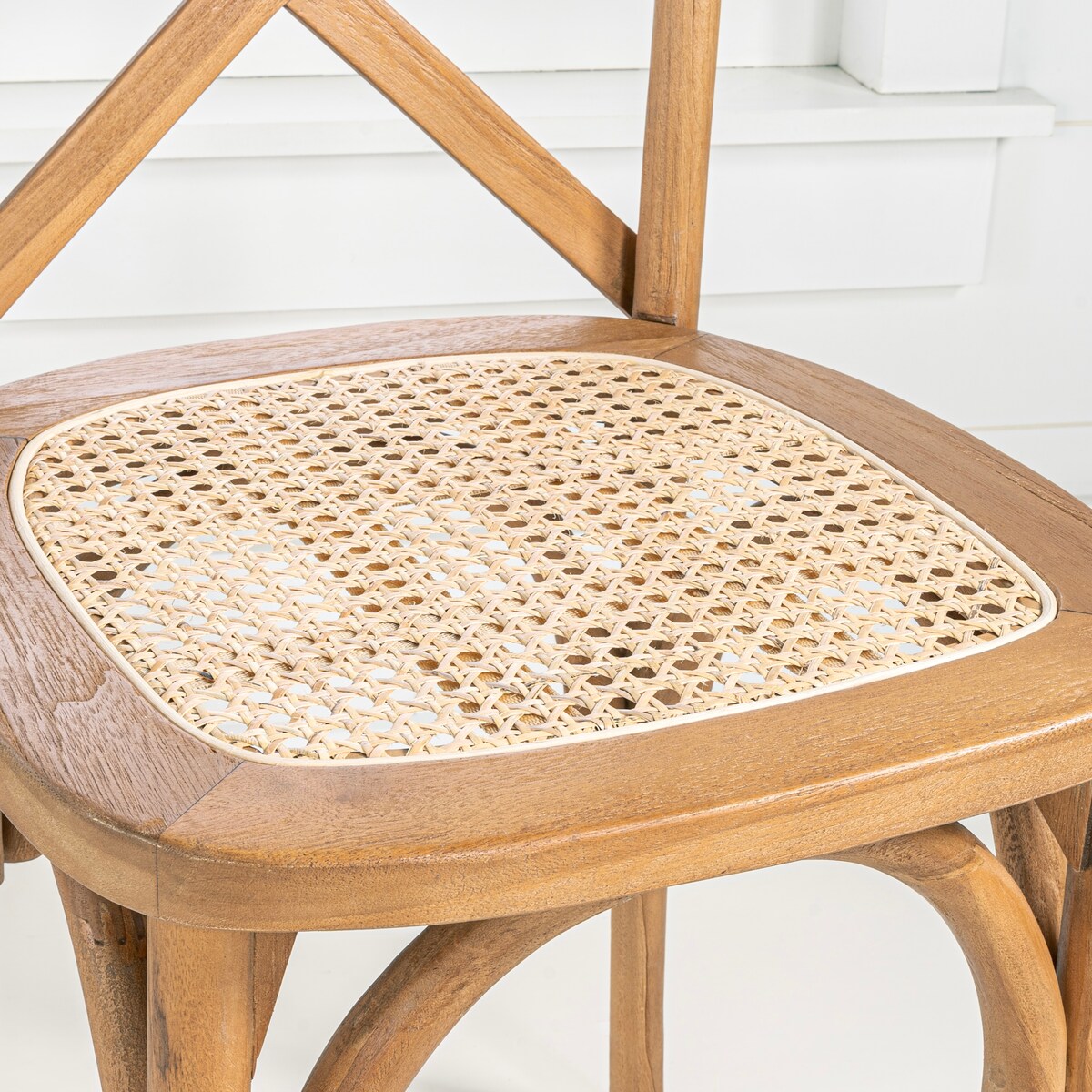 Colmar Classic Traditional X-Back Wood Rattan Dining Chair, Natural (Set of 2) by JONATHAN Y