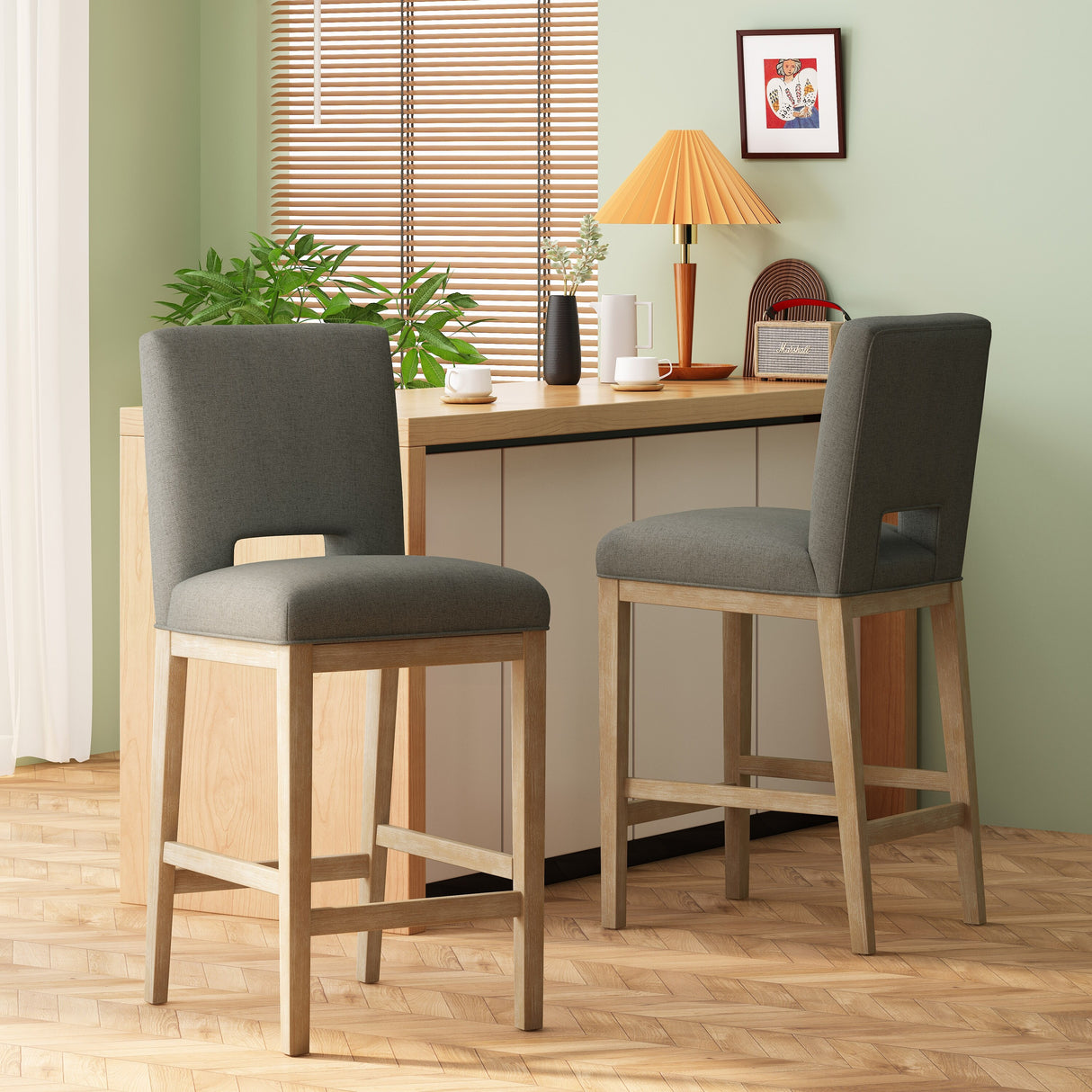 Coloma Fabric and Rubberwood 31 Inch Barstools (Set of 2) by Christopher Knight Home